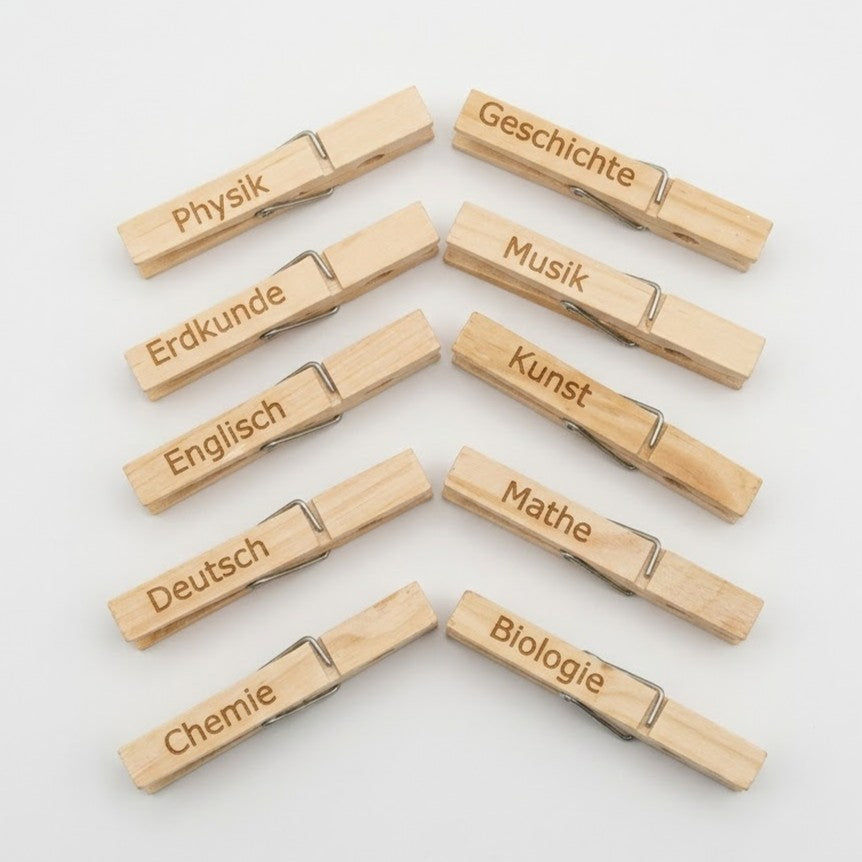 Holzklammern-Set „Schulfächer“ (10er-Set)