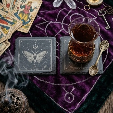 Nooria Edition: Schiefer-Untersetzer "Motte & Schmetterling" (2er Set)