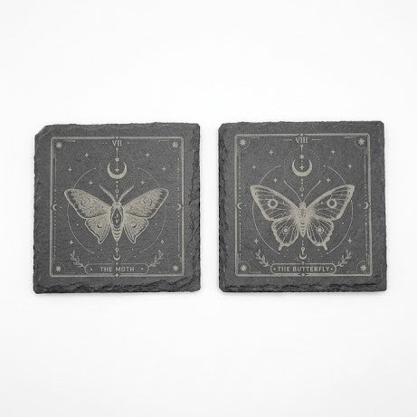 Nooria Edition: Schiefer-Untersetzer "Motte & Schmetterling" (2er Set)